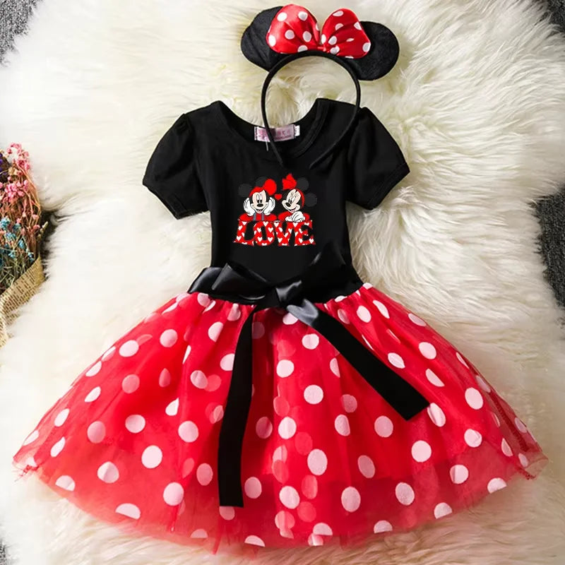 Mickey Minnie Mouse Baby Girls Cosplay Costume Kids Fancy Polka Dot Dress Princess Dress Children Birthday Party Clothing Gift
