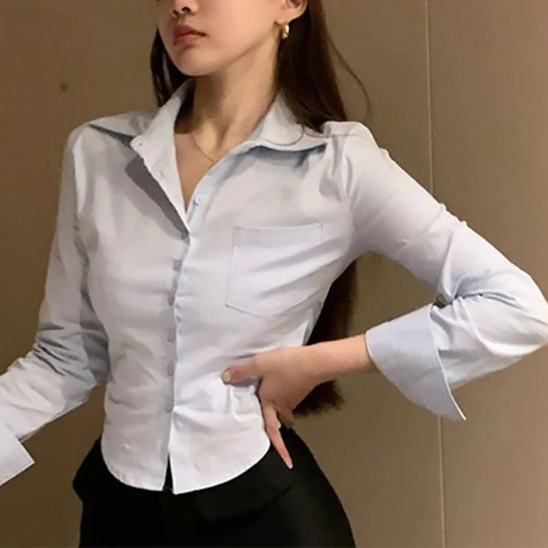 Women’s Button Pocket Lapel Shirt