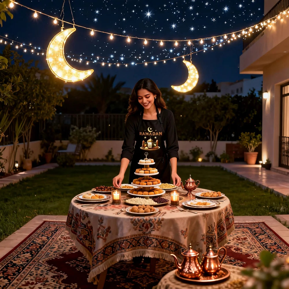 2026 Black Ramadan Mubarak Apron for Muslim Islamic Mom Grandma Aunt Wife Gift  Al-Adha Islam Kareem Family Dinner Party Decor