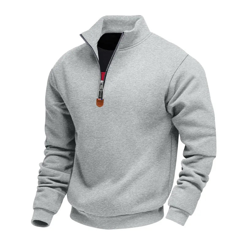 Men's Fleece Long-Sleeved Sweatshirt American Autumn Winter Half-Zip Loose Stand-Up Collar Pullover Comfortable Men's Sweatshirt