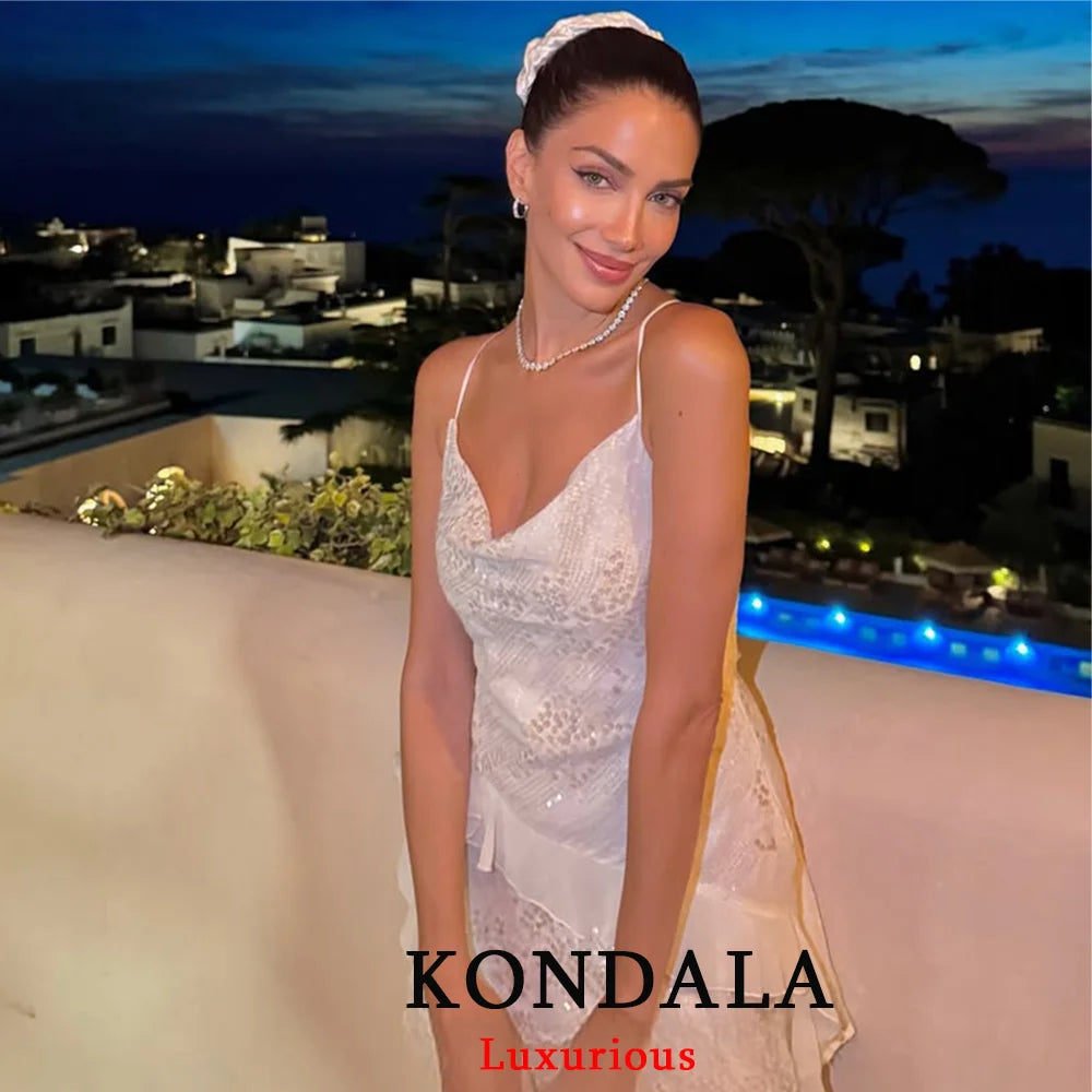 KONDALA Sexy Chic Women Dress Solid Cami Backless Sequined Tierred Mini Short Dress Fashion 2025 Fall Evening Club Party Dress