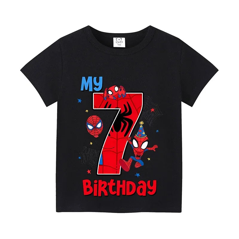 Spiderman Kids Number T-shirt Birthday  Summer Toddler Clothes