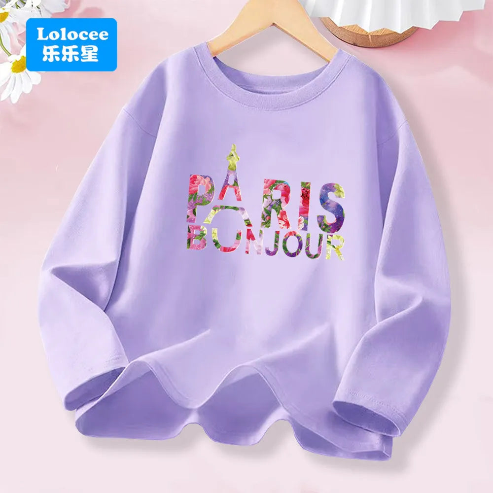 Little Girl Spring Autumn T-shirts Girls Sweet Heart Long Sleeve Tee Tops For Kids Cotton Daily Wear