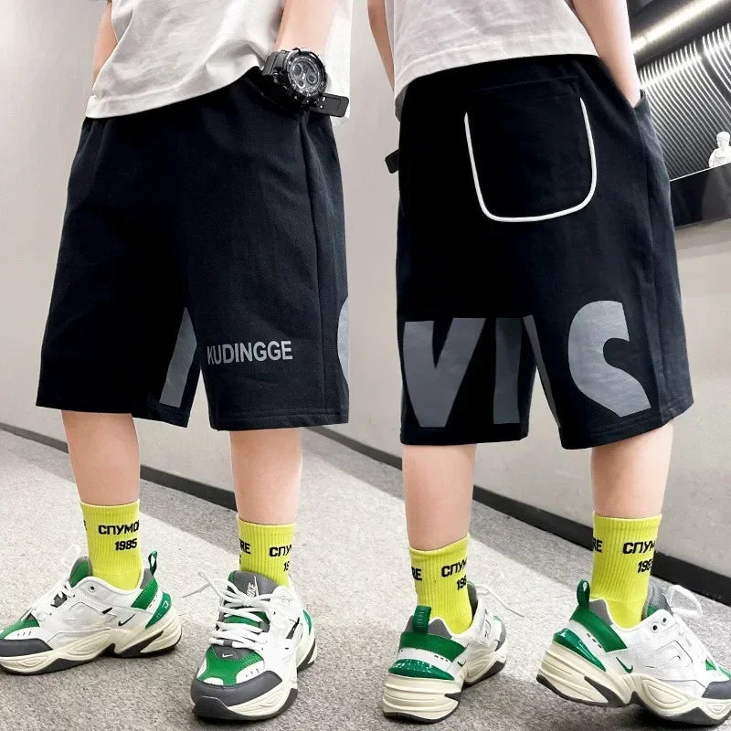 Kids Boys Casual Shorts School Pants Elastic Waist Letter Print Clothing Black Grey Running Shorts 4 5 7 8 10 12 13 14Years Old