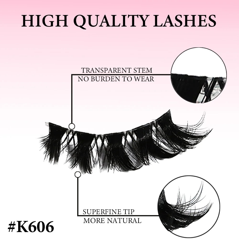 MIOFIA 6 Pairs Natural Fluffy Fake Eyelashes Wispy 3D Mink Lashes Lightweight Soft Reusable Cat Eye Fake Lashes Makeup Tool