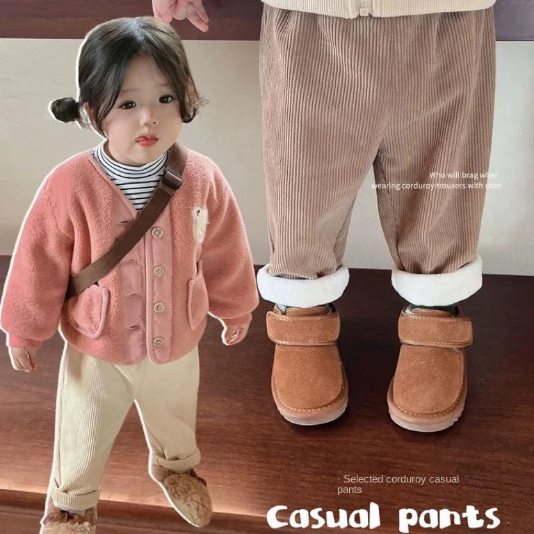 New Autumn Winter Toddler Boys Girls Casual Corduroy Pants Children Kids Warm Trousers Loose Pants Outside Versatile