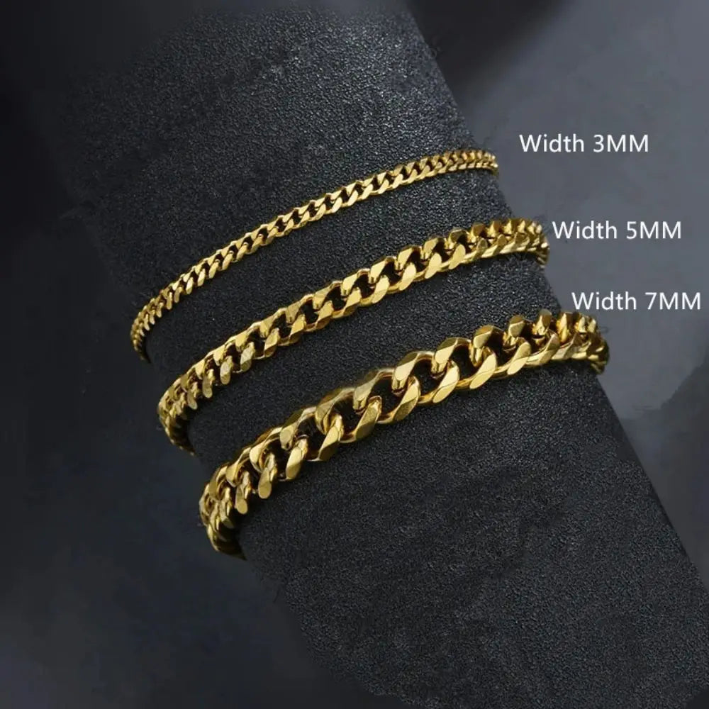 3 5 7mm Width New Trendy Cuban Chain Men Bracelet Classic Stainless Steel Chain Bracelet For Men Women Jewelry Party Gift