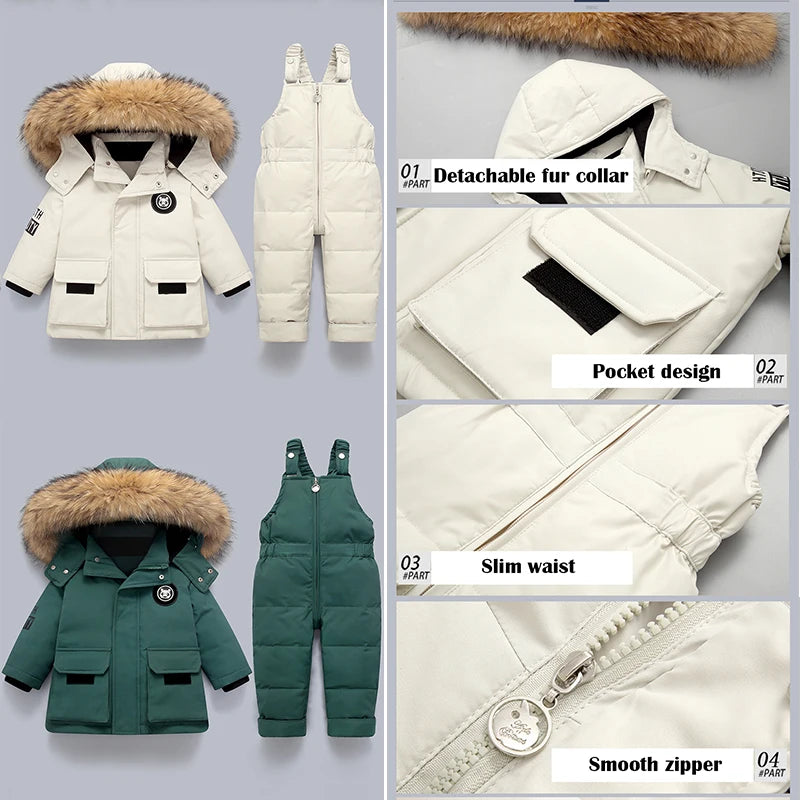 Kids Down Jacket with Fur Collar (1–5Y)