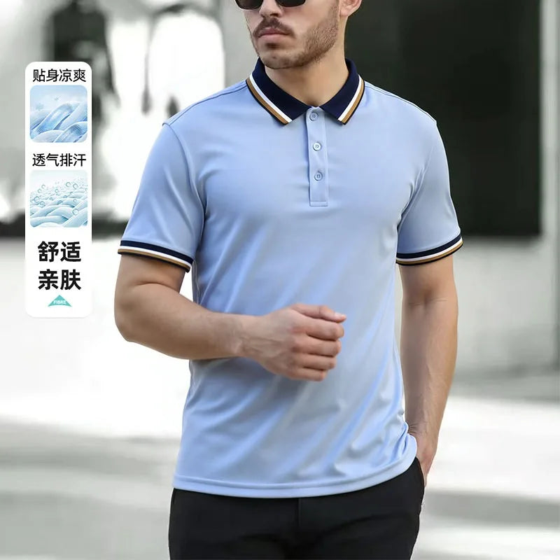 Summer Short Sleeve Men's Solid Color Casual Lapel Polo Shirt Fashion Button Top