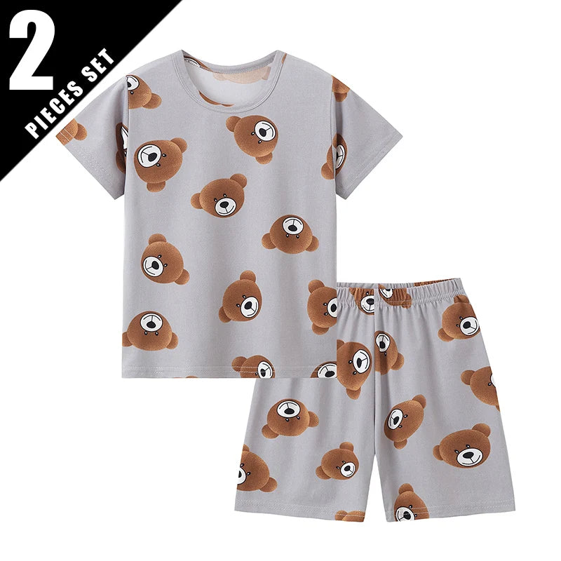 2-Pcs Children's Casual Cute Home Service Suit Boy Casual Joker Bear Print Short Sleeve Girl Comfortable Joker Sweet Shorts Suit