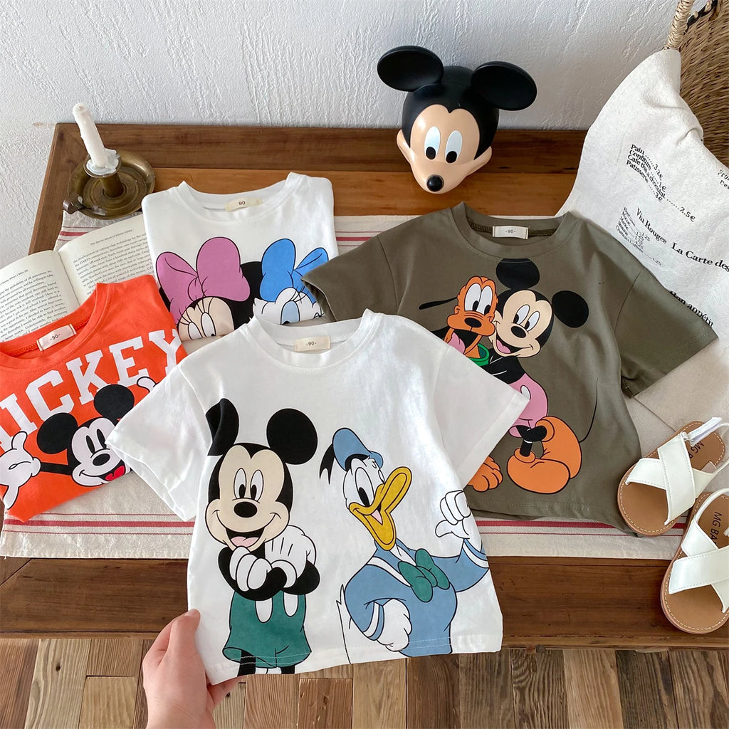 Child Tshirt Printed Summer Mickey Mouse Clothes Disney Children's T-shirt Kids Short Sleeve Tshirt Fashion Casual Wear