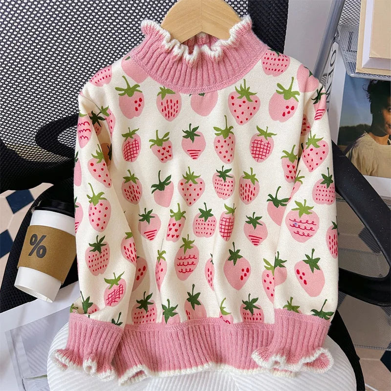 Girls' Sweater Autumn/Winter New Thickened Fashion Children's Knitted Sweater Girls' Top Sweet and Cute