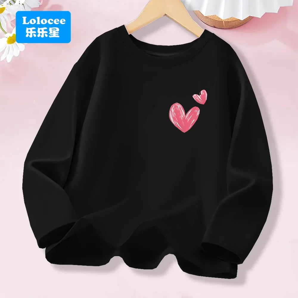 Little Girl Spring Autumn T-shirts Girls Sweet Heart Long Sleeve Tee Tops For Kids Cotton Daily Wear