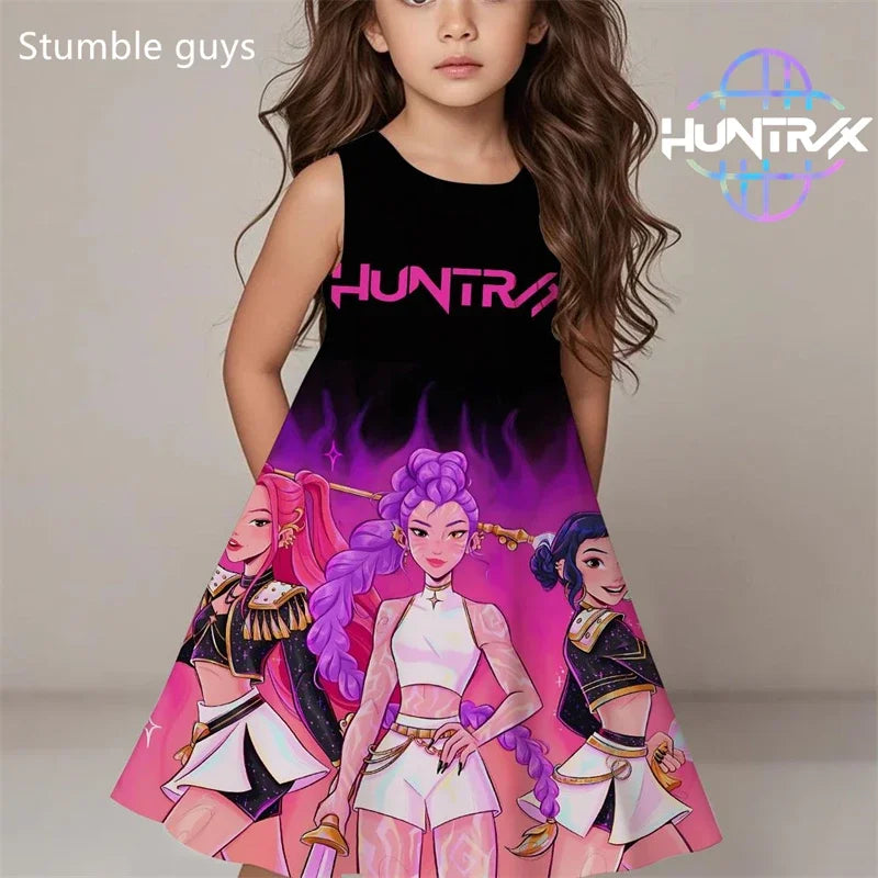 Kpop Demon Hunters Summer Dress Girls Kids Cute Casual Beach Sleepwear Fashion