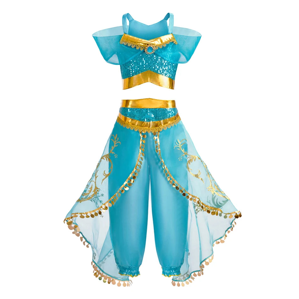 Princess Dress for Girls Elsa Anna Cosplay Costume Kids Jasmine Belle Cinderella Aurora Halloween Christmas Party Elegant Dress