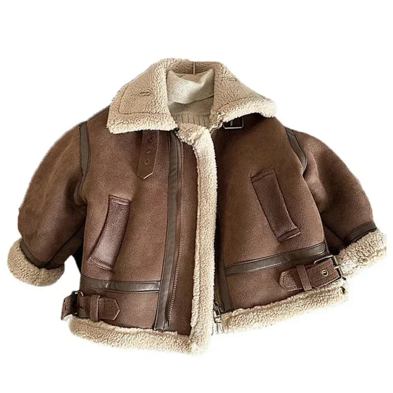 Kids Cashmere PU Leather Jacket