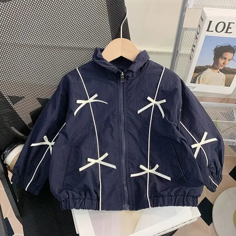 Girls Jacket Clothing 2025 Spring Autumn Children Bow Solid Color Zipper Coat Baby Toddler Fashion Casual Windbreaker Outerwear