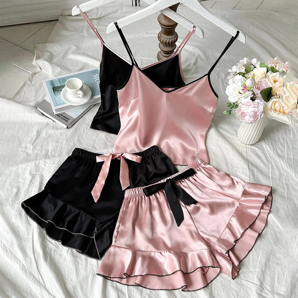 Elegant V-Neck Satin Homewear Set