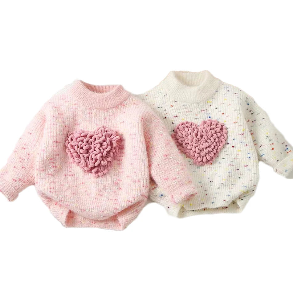 New Autumn and Winter Colored Floral Thread Love Cartoon Cute Long Sleeved Knitted Top for Girls Warm and Versatile Sweater