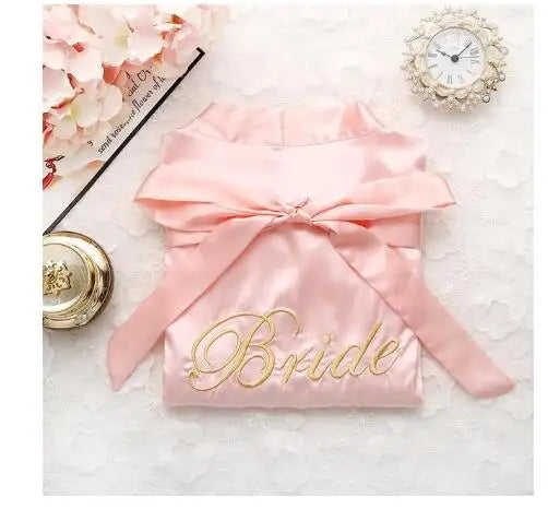 Bride Bridesmaid Wedding Robe Embroidery Kimono Bathrobe Gown Nightgown Casual Satin Short Women Sexy Nightwear Sleepwear
