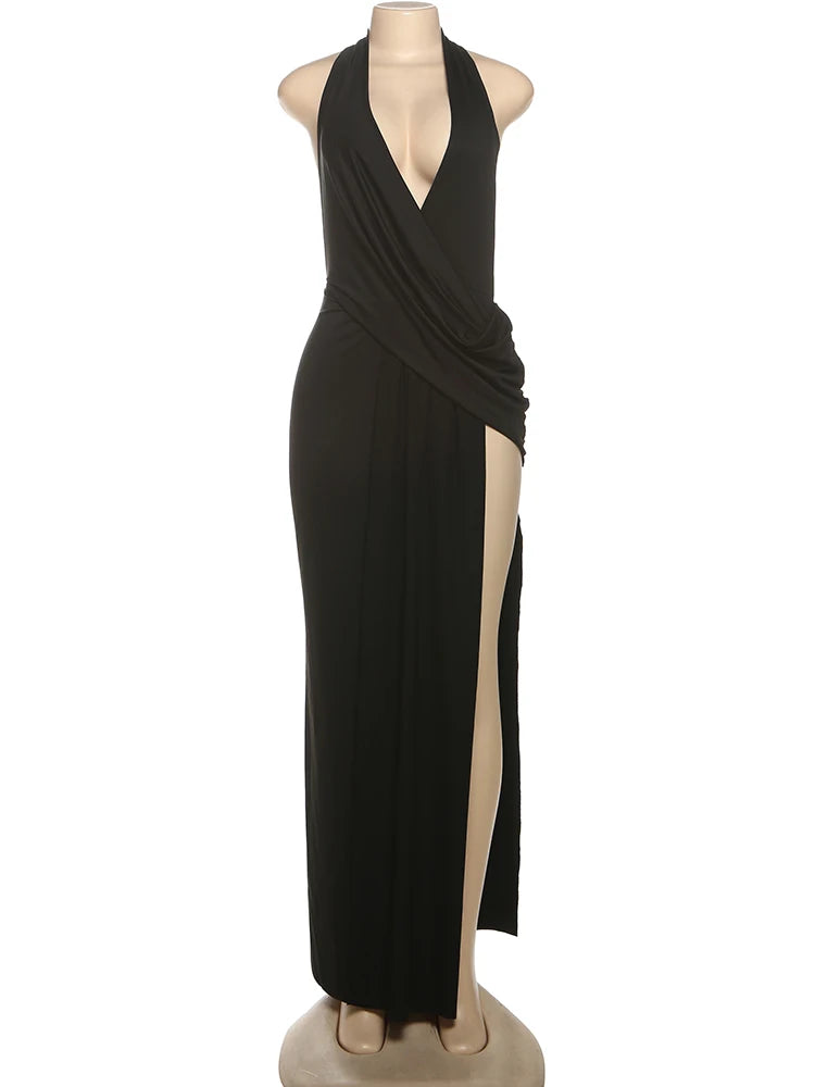 Summer Pool Party Long Dress Women  V-Neck Backless Sleeveless