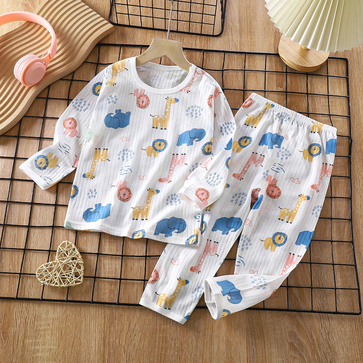 Soft Breathable Cotton Baby Children Pajamas Set Cute Cartoon Long Sleeve Home Sleepwear Set for 0-5 Years Old