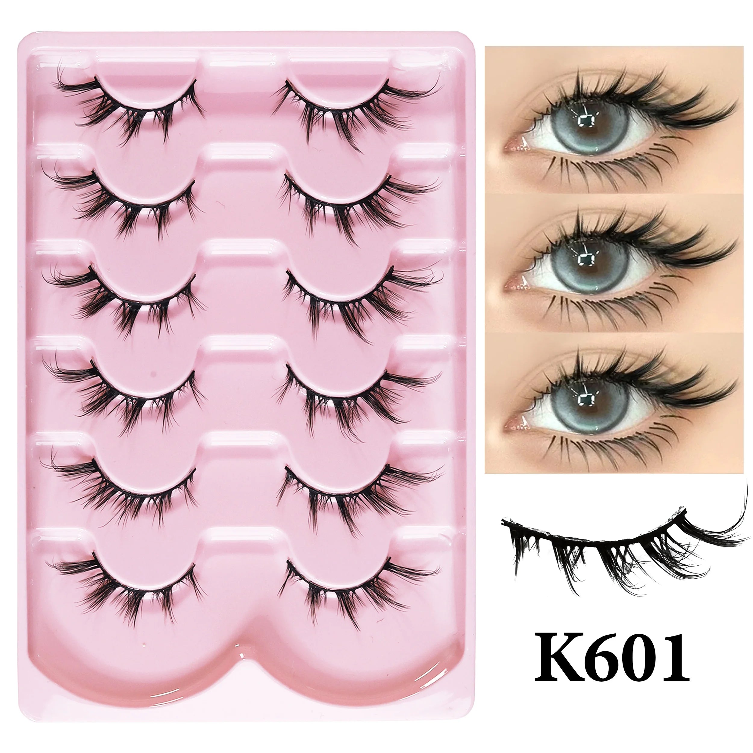 MIOFIA 6 Pairs Natural Fluffy Fake Eyelashes Wispy 3D Mink Lashes Lightweight Soft Reusable Cat Eye Fake Lashes Makeup Tool