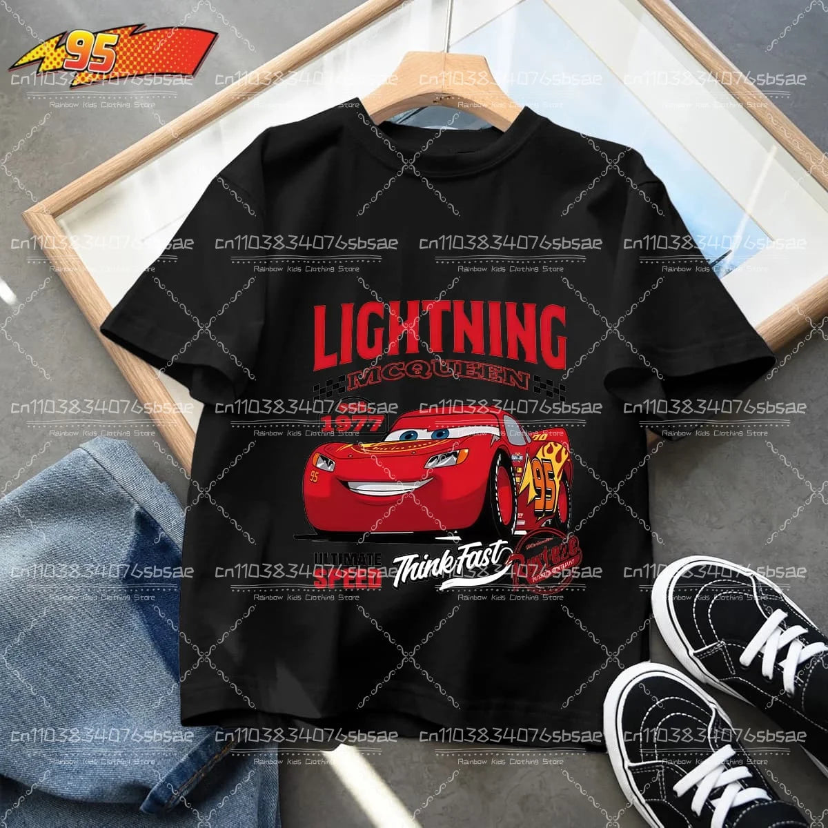 2025 Disney Summer Kids T-shirt Short Sleeve Top Cartoon Cars Pixar Lightning McQueen Printed Boys Clothes Baby Tops 4-10 Years