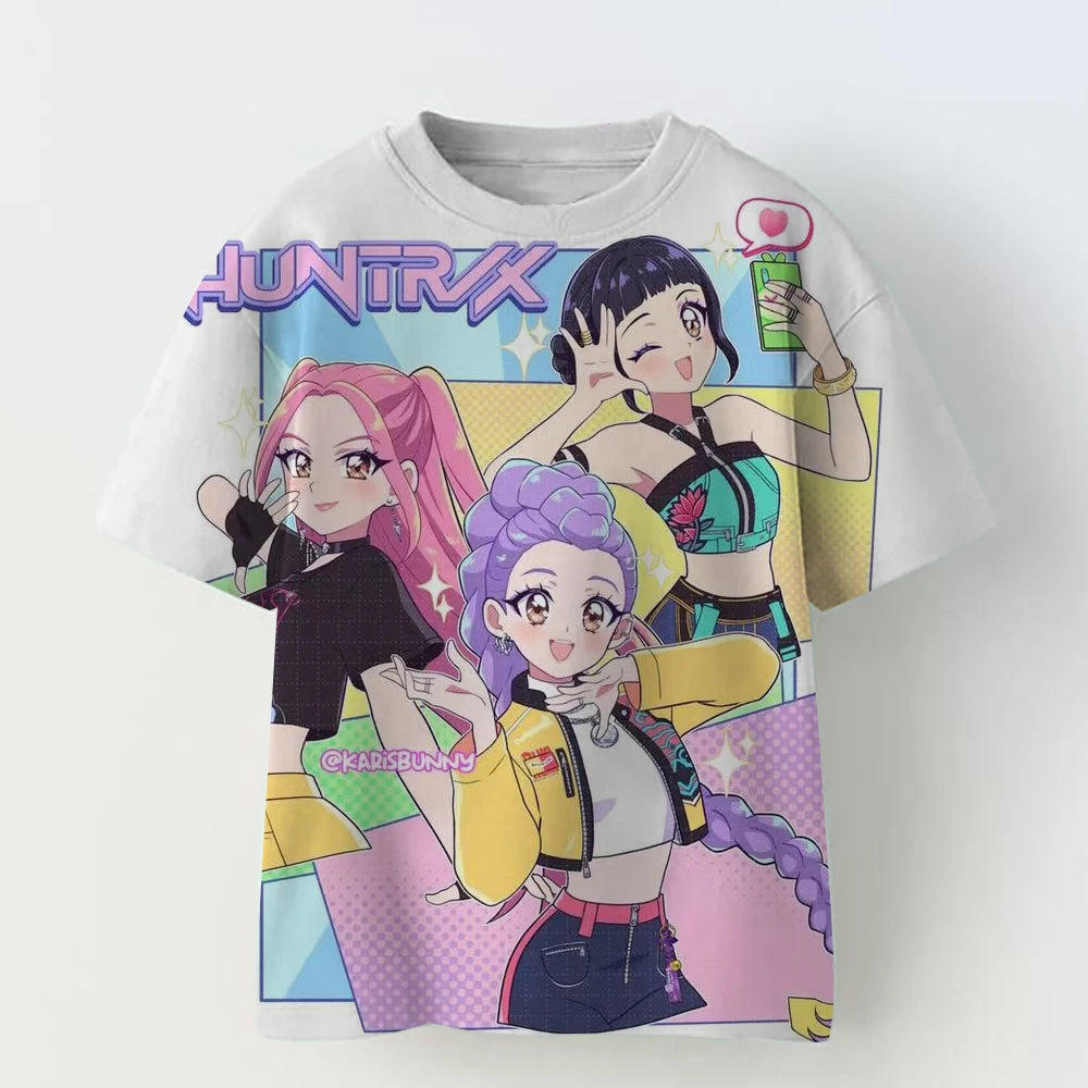 3D KPop Devil Hunter Huntrix T-shirt Girl and Boy 2025 Summer New Movie Pattern Short Sleeve T-shirt Super Large Y2K Street Top