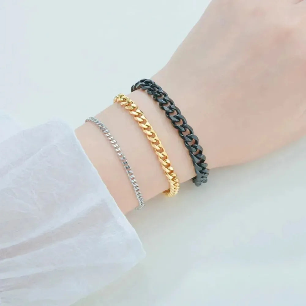 New Trendy Cuban Chain Men Bracelet Classic Stainless Steel 3 5 7mm Width Chain Bracelet For Men Women Jewelry Party Gift