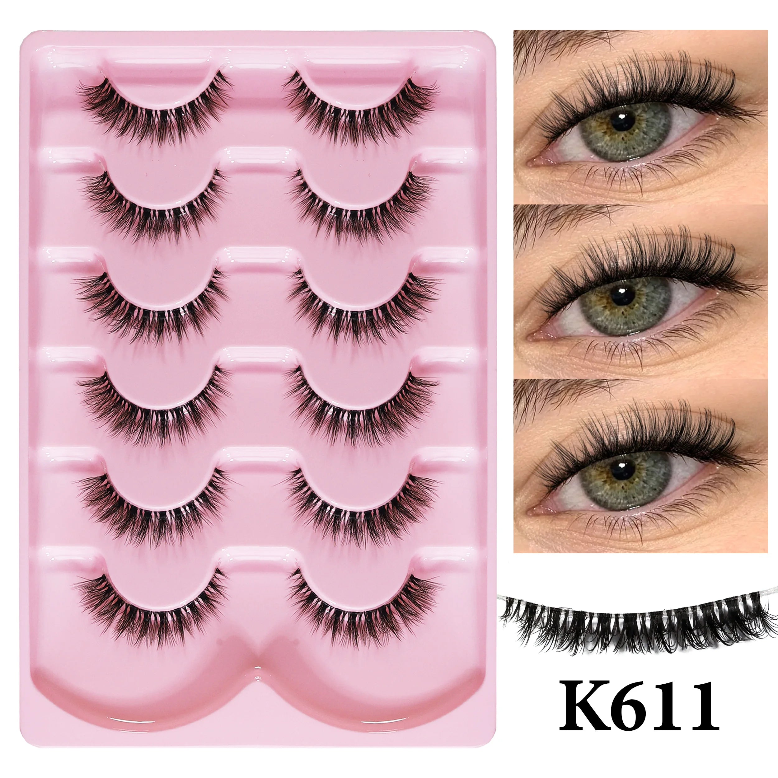 MIOFIA 6 Pairs Natural Fluffy Fake Eyelashes Wispy 3D Mink Lashes Lightweight Soft Reusable Cat Eye Fake Lashes Makeup Tool