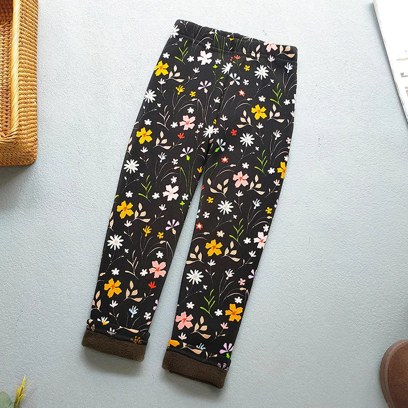 Autumn Winter Print Flowers Thick Warm Kids Toddler Baby Girls Leggings Children's Pants