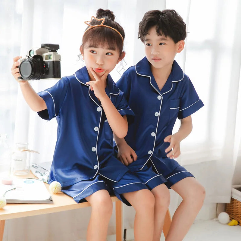 Satin Silk Pajama Set for Kids Boys Girl Long SLeeved Pijamas Children Silky Loungewear Teen Girl Pjs 2 to 4 6 8 10 12 14 Years