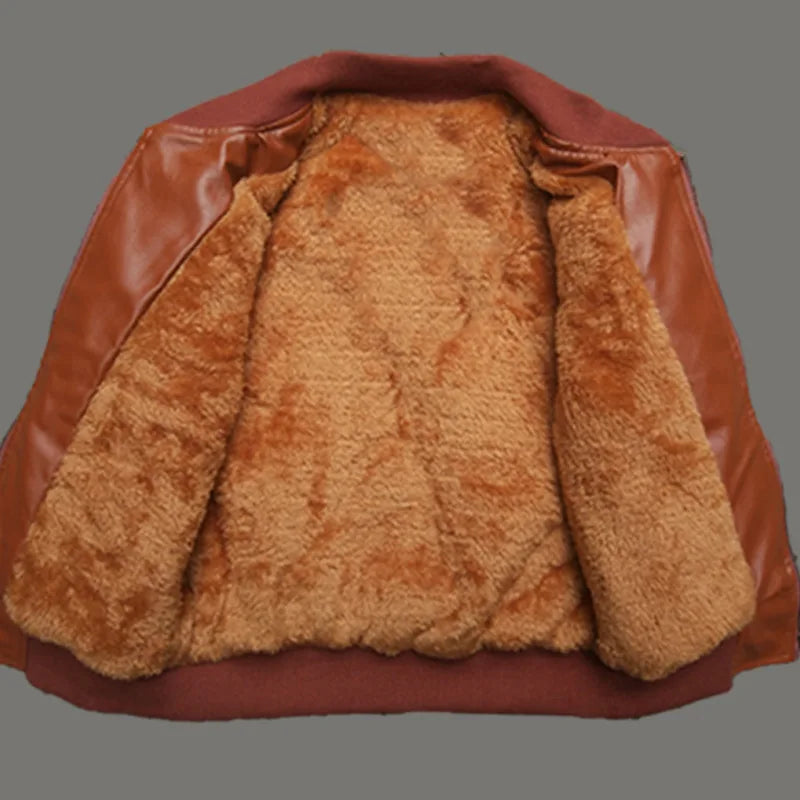 Kids Plus Velvet PU Leather Jacket (2–14Y)