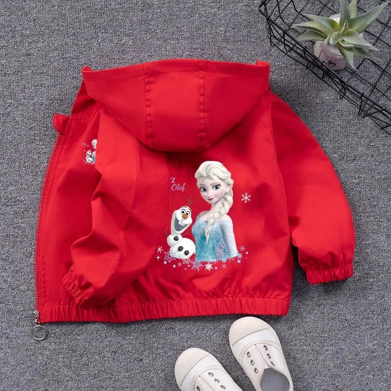 Spring Autumn Fashion Girls Jacket Cartoon Anna Elsa Zipper Hooded Windbreaker Coat For 2-7Years Kids Children Outerwear Clothin