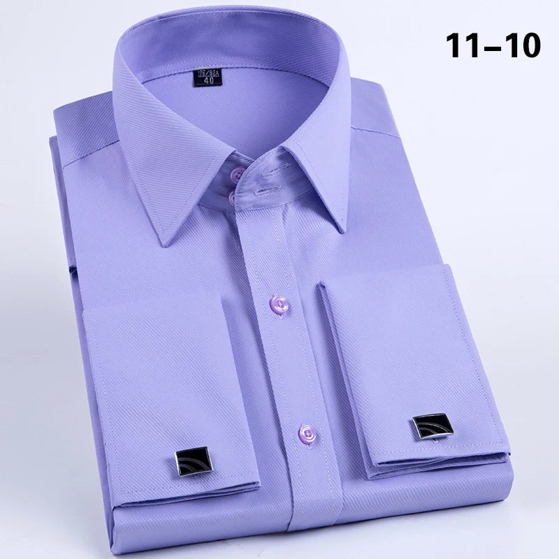 Men's French cufflinks shirt, men's slim fit long sleeved business sleeve nail free business formal men's solid color shirt