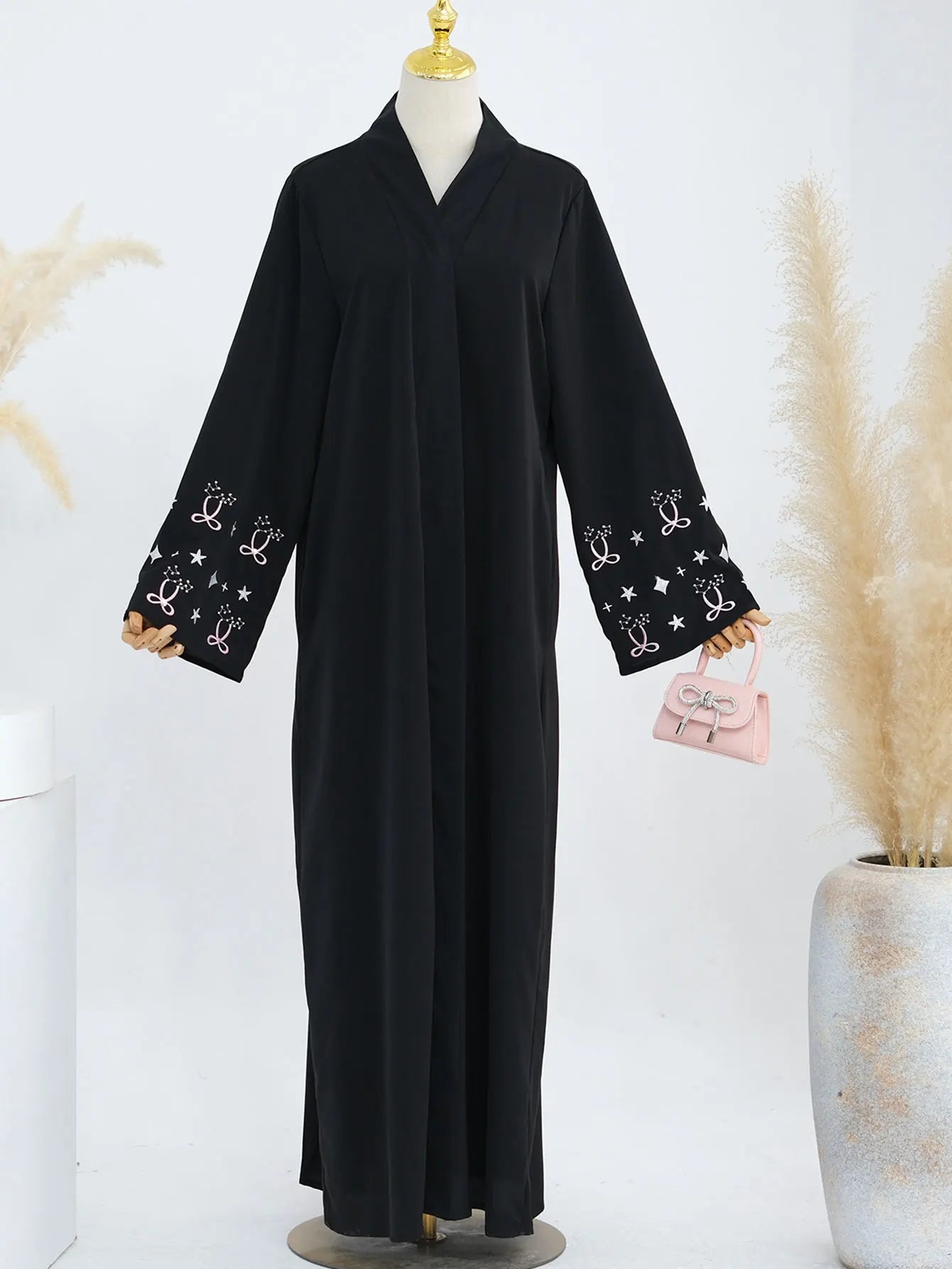 Pearl Embroidery Dubai Hijab Abaya Dress Luxury Ramadan Arabic Muslim Women Black Modest Cardigan Coat Islamic Turkey Solid Robe