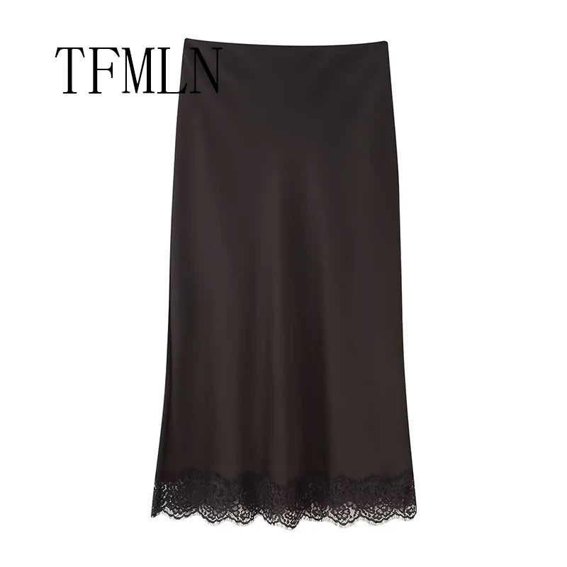 Women’s Satin Lace Long Wrap Skirt