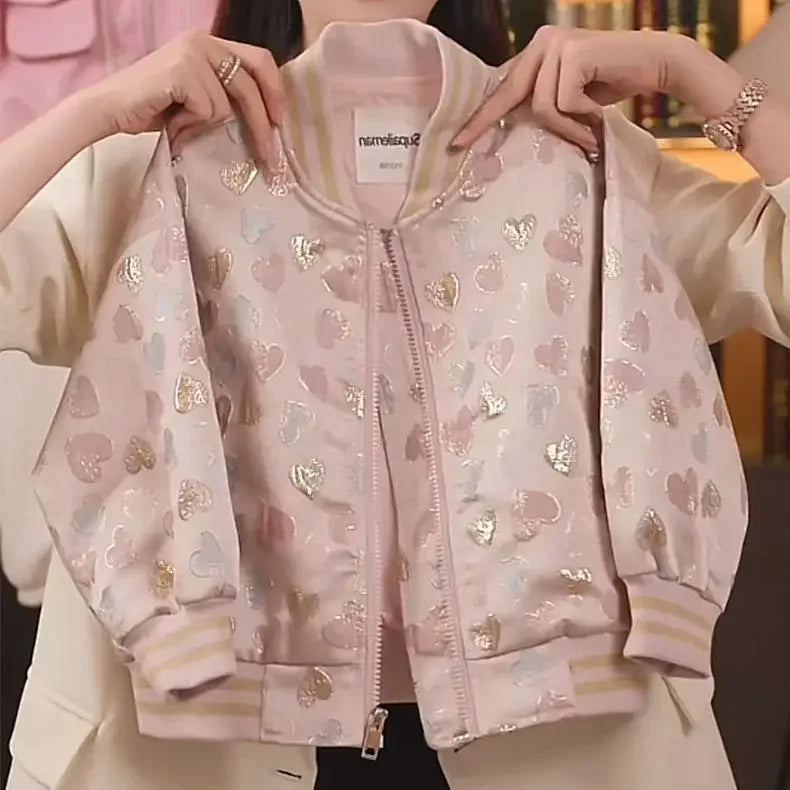 Girls' Chinese Style Embroidered Baseball Jacket - Autumn Jacquard Coat Windbreaker for Big Kids, Lightweight Vintage Outerwear