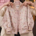 Girls' Chinese Style Embroidered Baseball Jacket - Autumn Jacquard Coat Windbreaker for Big Kids, Lightweight Vintage Outerwear