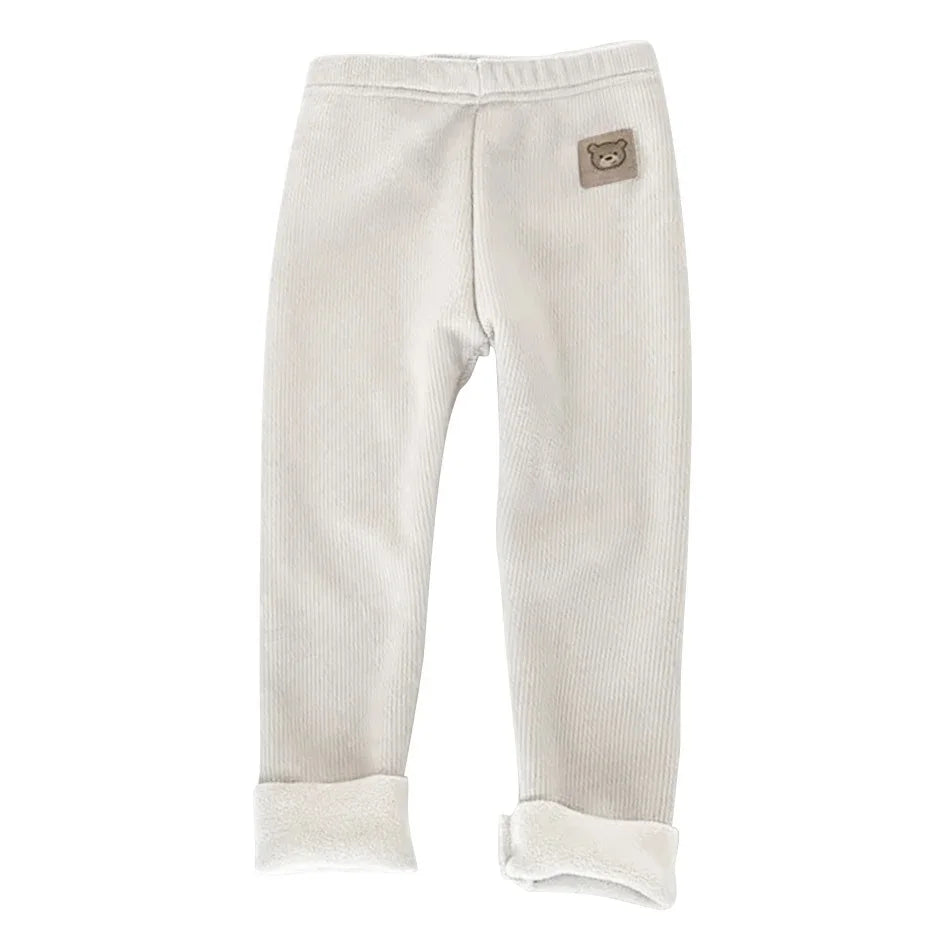 Korean Autumn Winter Children's Fleece-lined One-piece Pants Warm Baby Cartoon Elastic Ankle Length Trousers for Boys Girls