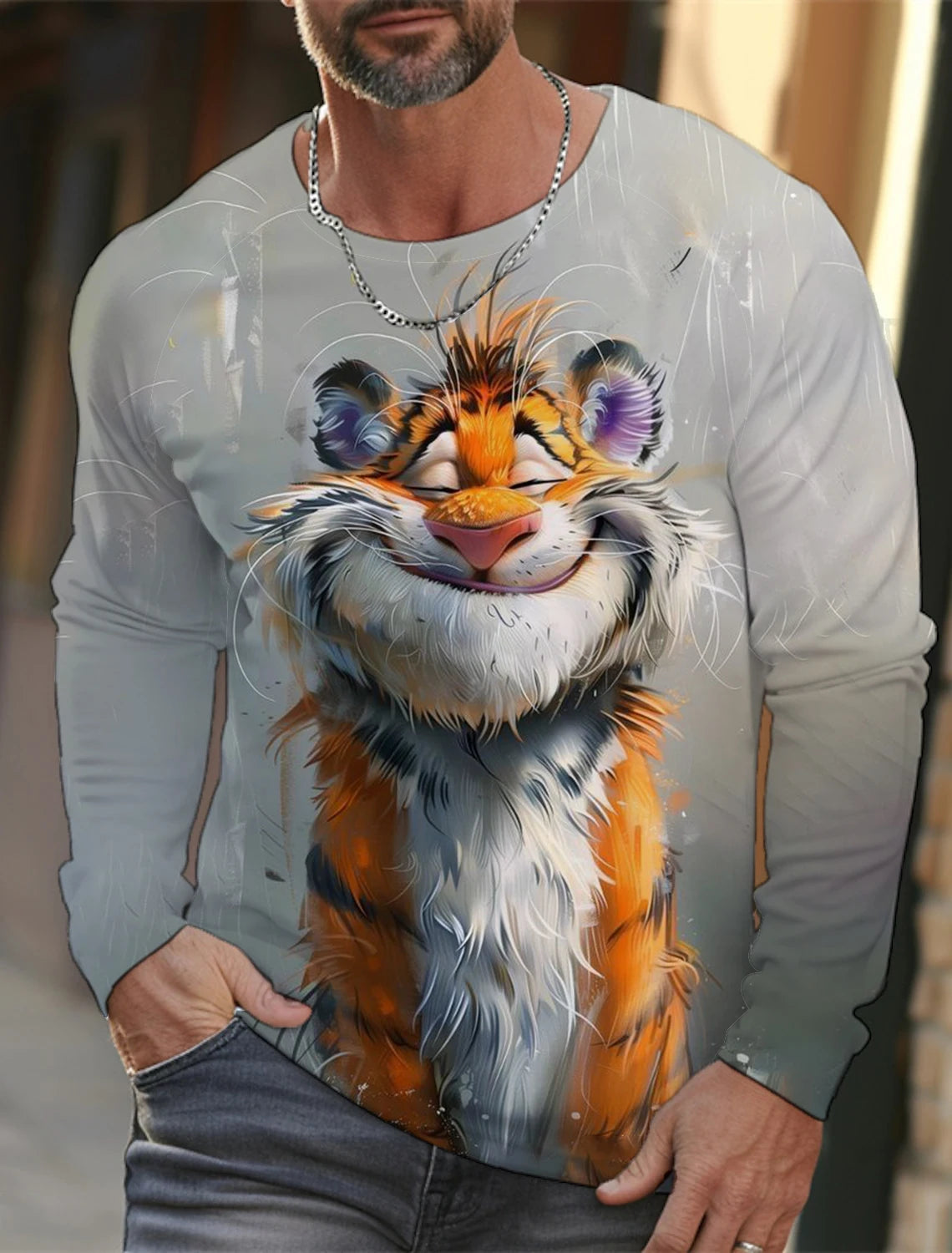 Funny 3D Animal Print Mens T Shirt Hip Hop Trend Harajuku Street Clothes Autumn Loose Top Fashion Cotton Long Sleeve T-shirt Men