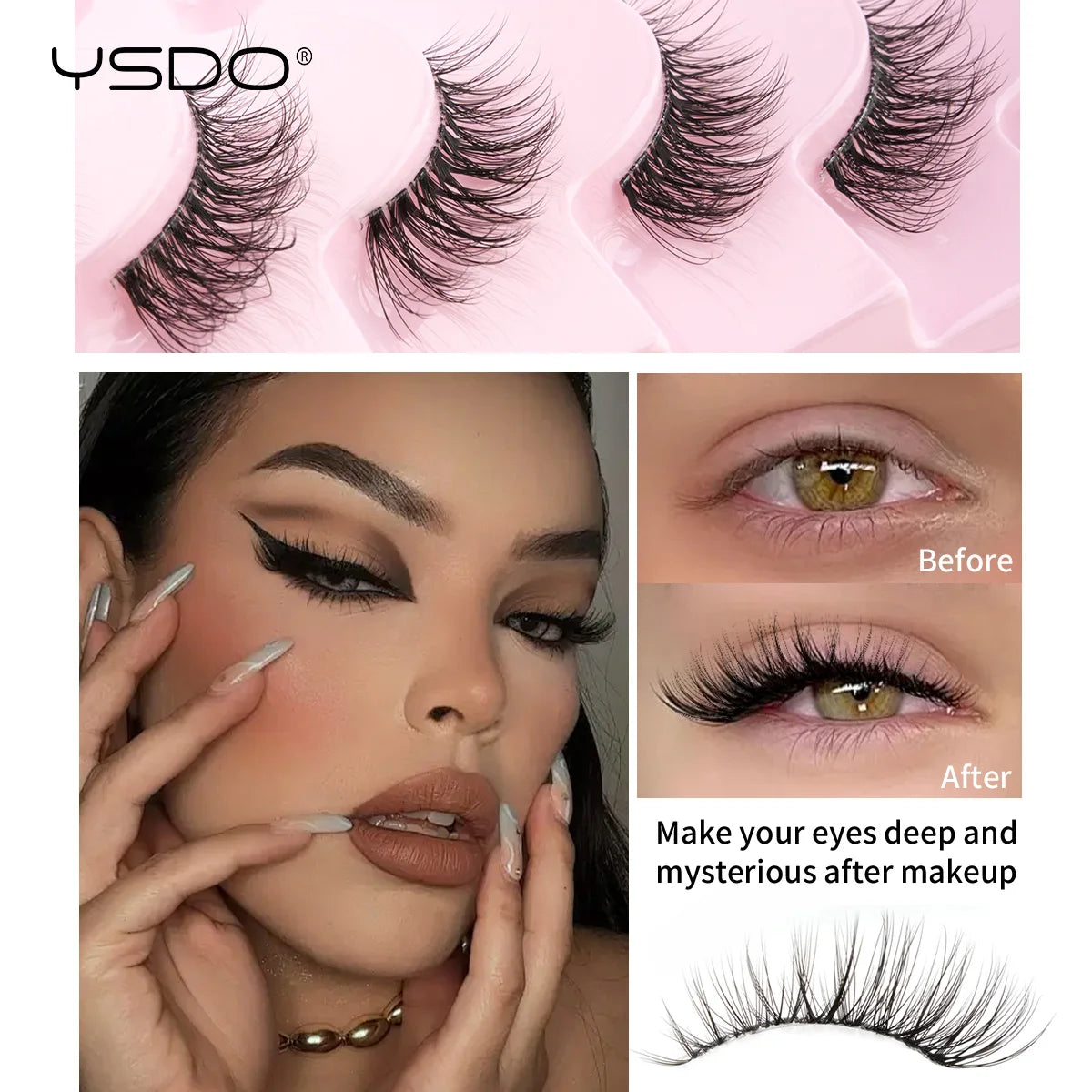 YSDO Half Lashes 3/10 Pairs Natural Long 3D Fuax Mink False Eyelashes Makeup Soft Wispy Short Half Eyelashes Faux Cils Maquiagem