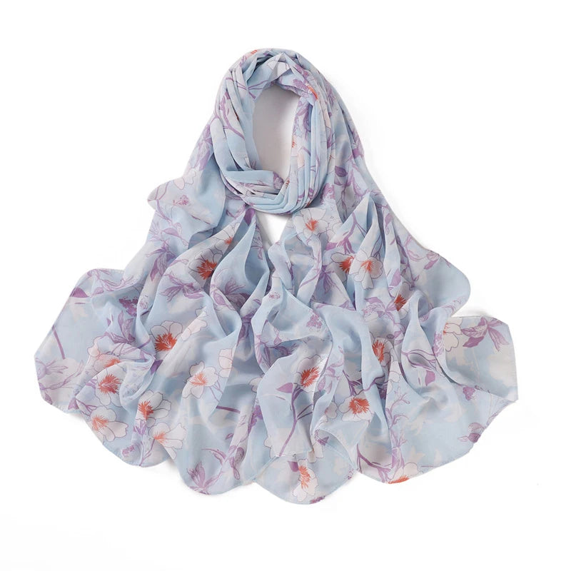 175*70cm Chiffon Hijab New Floral Butterfly Print Long Scarf Wrapped Scarf Muslim Women's Hijabs Shawl