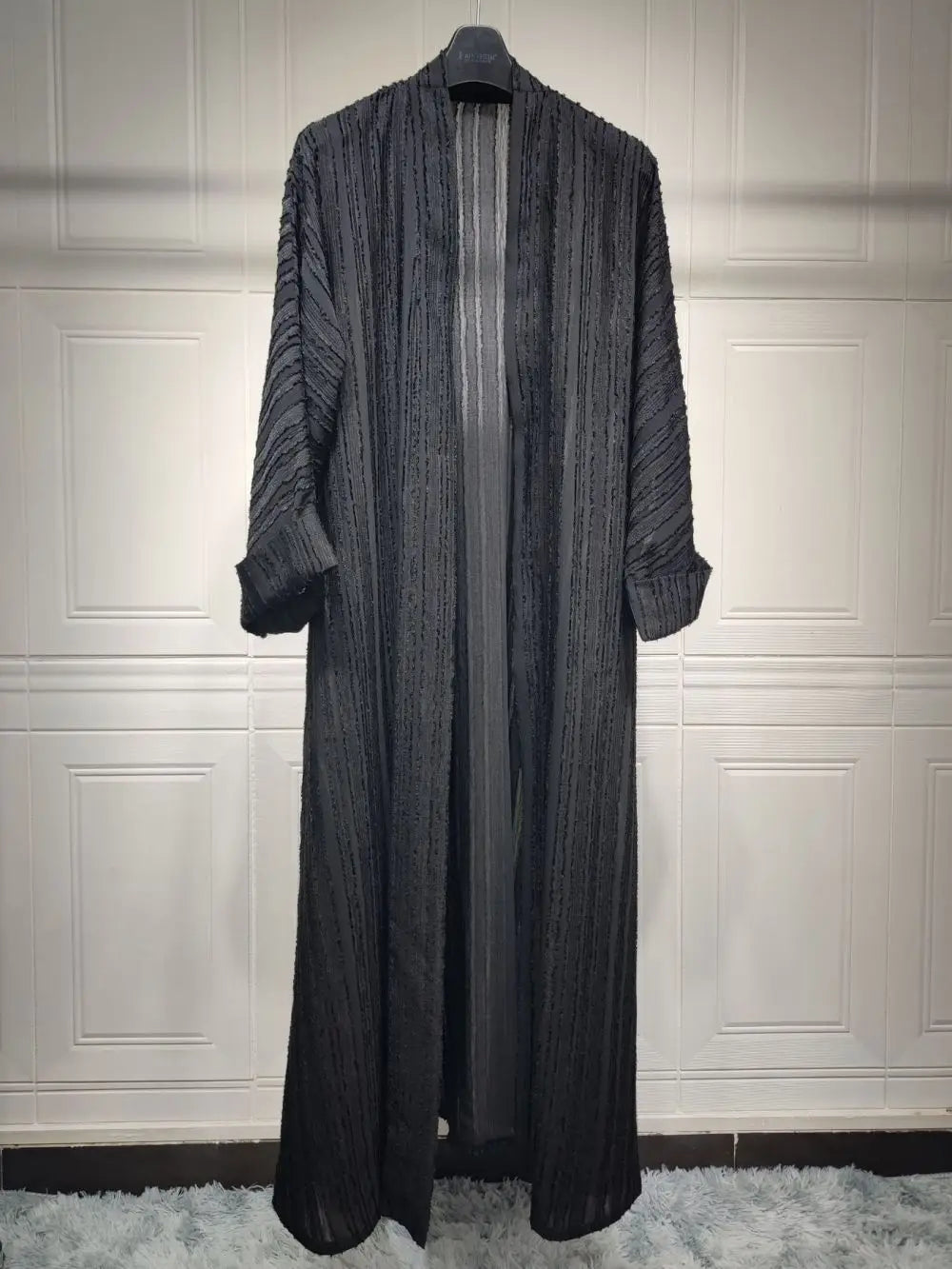 2025 Dubai Muslim Open Black Abaya Striped Retro Ethnic Cardigan Robe Dubai Middle Eastern Saudi Arabia Eid Clothes Black