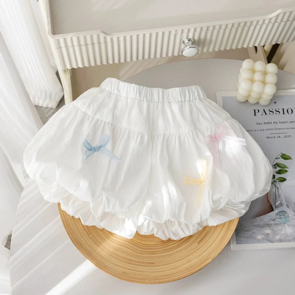 Bear Leader Summer Solid Color Girls Clothes Bow Decorative Shorts Korean Version Casual Folded Children's Clothing 3-7 Years