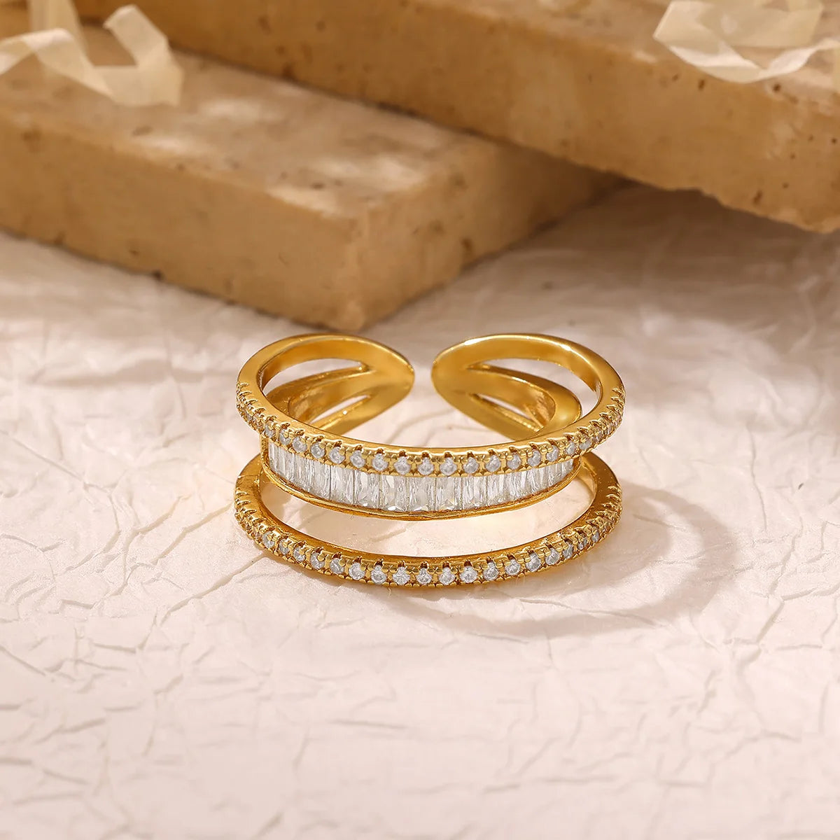 Shiny Rhinestone Ring For Women Party Gold Color Fashion Double Layer Zircon Anillos Geometric Jewelry Accessories 2026 New Gift