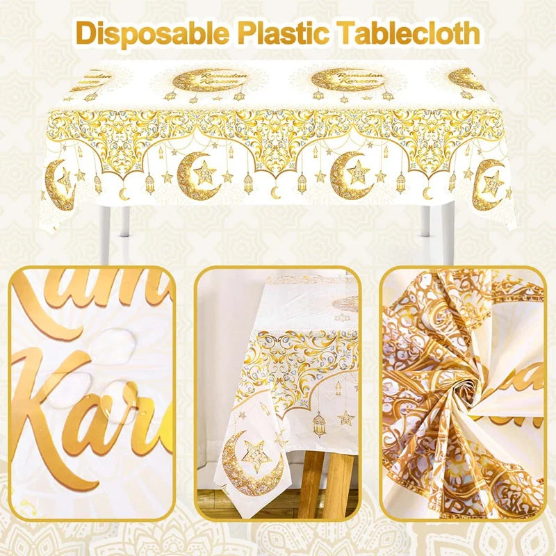 Eid Mubarak Tablecloths Ramadan Decoration for Home 2026 Islamic Muslim Party Decor Ramadan Tableware Supplies Eid Al Adha Gift