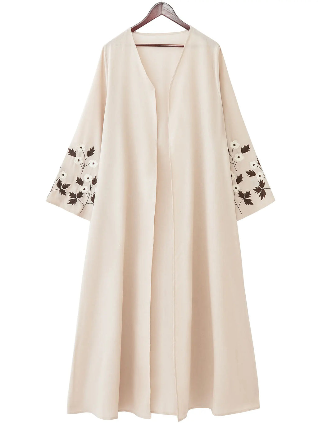 Muslim Women's Two Tone Islamic Abaya with Leaf - Embroidery on Sleeves Ideal for Nature Inspired Modest Fashion in Middle East