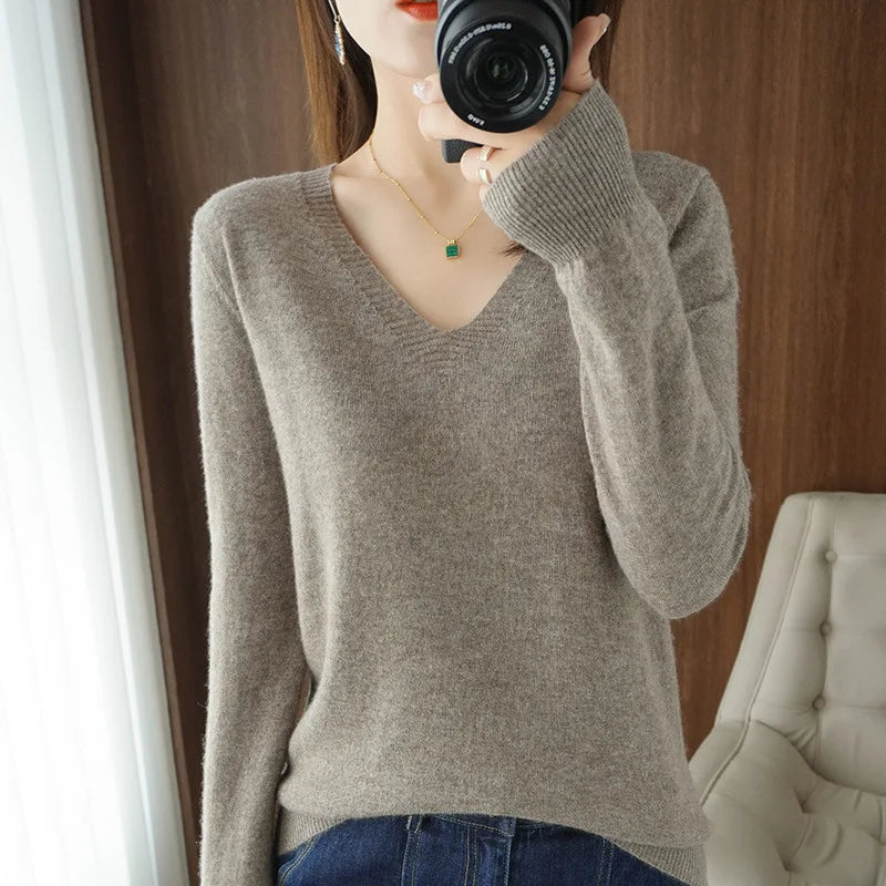 Cashmere V-Neck Lace Knit Sweater